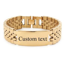 Charm Bracelets Personalised Custom Name Mens Stainless Steel Bracelet Watch Strap Black Smooth Engraved Id Gift Jewellery 231120