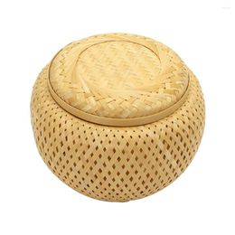 Dinnerware Sets Bamboo Flower Tea Basket Woven Lid Storage Container House Tabletop Snack Multi-functional Weaving Portable