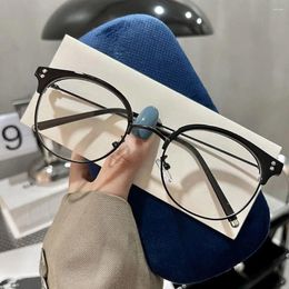 Sunglasses Men Women Half-frame Round Eyewear Metal Optical Glasses Frame Anti Blue-ray