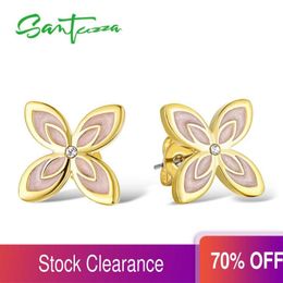 Stud Earrings SANTUZZA Flower For Women Elegant Multi-Color Sparkling Crystals Trendy Vintage Fashion Jewelry Handmade Enamel