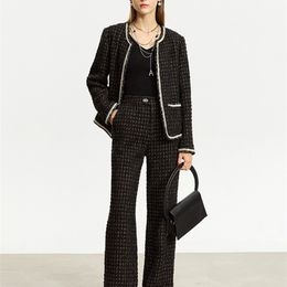 Women's Two Piece Pants AMII Minimalist Small Fragrance Tweed Suit Women Jacket 2023 Autumn O Neck Coat Straight Casual Sold Separately 12344182 231118