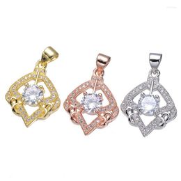 Pendant Necklaces Copper Inlaid Big Zircon Hollow Rhombus Charm Necklace CZ No Chain Handmade DIY Trend Fashion Jewelry Making Accessories