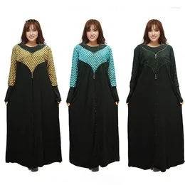 Ethnic Clothing Muslim Women Long Sleeve Arab Black Abaya Islamic Patchwork Kaftan Robe Turkish High Quality Dress
