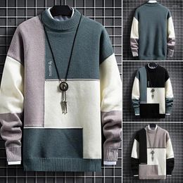 Men's Sweaters Trendy Spring Sweater Loose ThermalStreetwear Men Winter Knit Tops Knitted Geometric Splicing Contrast Color Pullover