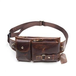 Waist Bags Vintage Genuine Cow Leather Casual Travel Bag Men's Belt Fanny Pack For Mobile Phone