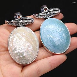 Pendant Necklaces Fashion Natural Shell Charms Egg Shape Crack Mother Of Pearl For DIY Necklace Jewellery Making Gift 32x56mm