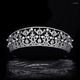 Hair Clips Royal Pearl Crown Headwear Bridal Wedding Luxury Zircon Shiny Crystal Ornament Jewellery Headbands Women Accessories Tiaras Metal