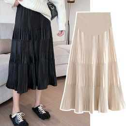 Skirts 2022 spring fashion pregnant women leisure skirts high waist maternity belly skirts long loose pregnancy pleated skirts clothes P230420