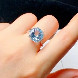 Solid 925 Silver VVS Grade Natural Topaz Wedding Ring 12mm 6ct Light Blue Topaz Ring with 3 Layers 18K Gold Plating