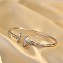 bangle bracelet Double T-head bracelet rose gold diamond women's bracelet t Fritillaria fashion silver jewelry gift