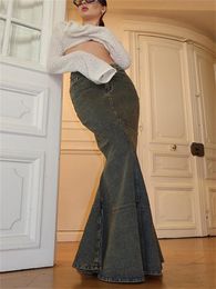 Skirts TARUXY Denim Maxi Y2k Vintage Slim Bodycon Long For Women 2023 EGirls Casual High Street Trumpet Jean 230420