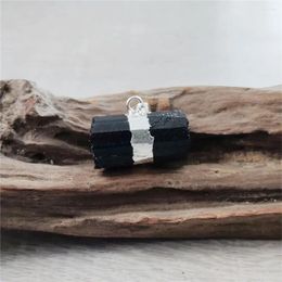 Pendant Necklaces FUWO 1PCS Natural Black Tourmaline Silver-Plated Rough Stone Accessories For Women Necklace Making PD081-1