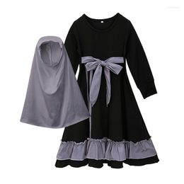 Ethnic Clothing Kids Girls Abaya Muslim Dresses Islamic Long Sleeve Arab Solid Traditional Arabic Turkish Party Hijabs Set