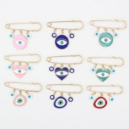 Wholesale Evil Eye Brooch Blue Eye Geometric Round Heart Shaped Charm Safety Pin Lucky Jewelry Badge for Friends and Family Gift