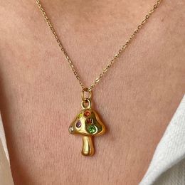 Chains Stainless Steel Mushroom Pendant Necklace For Women Girls Gold Plated Zircon Crystal Exquisite Vintage Lucky Jewellery
