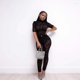 Women's Two Piece Pants Women Perspective Top And Pant Sets Sexy Sheer Lace Two-piece Nightclub Suit Set Summer See Through Leggings &