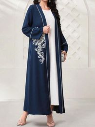 Ethnic Clothing Embroidery Retro Cardigan Robe Fashion Muslim Kimono Abaya Dubai Middle Eastern Saudi Arabia Eid Clothes