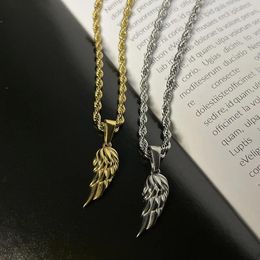 Pendant Necklaces Hip Hop Puink Stainless Steel Angel Wing Chain Necklace Men 18K Gold Plated Feather 3mm Twist Rope Jewellery For