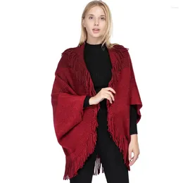 Women's Knits Women Cape Shawl Poncho Autumn Winter Capes Coat Woman Warm Cashmere Knitted Cardigan V-neck Sweater Red Khaki Beige Black