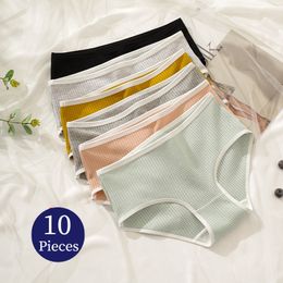 Women's Panties Giczi 10PCS/Set Women's Panties Cotton Striped Simple Underwear Cozy Lingerie Girls Soft Breathable Briefs Sports Underpants Hot 230420