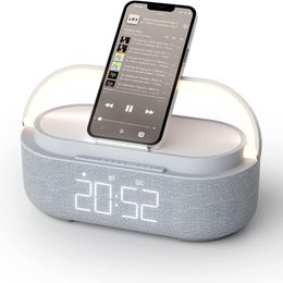 Portable Speakers Protable Bluetooth Speaker Digital Alarm Clock Wireless Charger FM Radio Night Light Wireless Speakers 1800mAh for Home Bedside 230419