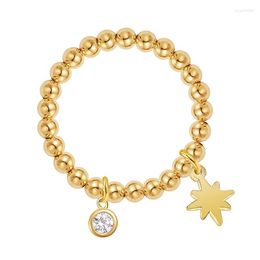 Cluster Rings Adjustable Stainless Steel Beads Chain Ring For Women Girls Gold Color Star Zircon Charm Trendy Finger Party Gift 2023