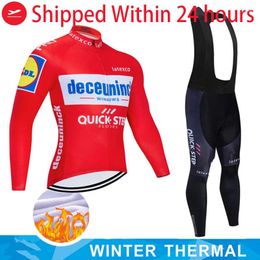 Racing Sets Quick Step Winter Long Sleeve Cycling Jersey Set Team RC Men Road Bike Uniform Thermal Fleece Mtb Cycle Bib Pants Suit