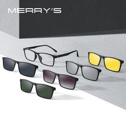 Sunglasses Frames MERRYS DESIGN 5 In 1 Magnet Polarized Clip Glasses Frame Men Women TR90 Glasses Frame Square Eyeglasses S2149 230419