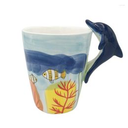 Mugs 200ml Hand-painted 3D Animal Ceramic Mug Cartoon Stereo Cute Dolphin Cup Coffee Girlfriend Gift With Handle Milk