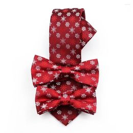 Bow Ties Novelty Christmas Polyester Tie Set Parent-Child Red Snowflake Pattern Bowtie For Party Suit In Accessory Gift