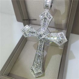 14k ouro longo diamante cruz pingente 925 prata esterlina festa de casamento pingentes colar para mulheres homens moissanite jóias presente