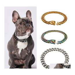 Dog Collars Leashes Gold Chain Collar Luxury Design Stainless Steel 18K 16Mm Jewelry Accessories Heavy Duty Cuban For Medium Large Dhlh2