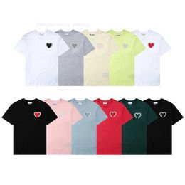 Paris Fashion Mens Designer t Shirt Amis Embroidered Red Heart Solid Color Big Love Round Neck Heart Short Sleeve T-shirt for Men and Women with the Same Paragraph NIJY