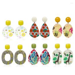 Dangle Earrings Vintage Acrylic Painted Giraffe Flower Bee For Women Bohemian Party Earring Pendientes Temperament Jewelry Gift