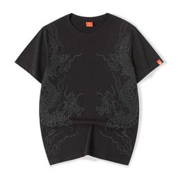 Men's T-Shirts Dragon Embroidery Men Cotton T-Shirt Oversized Men's T-Shirts Tops Short Sleeve Tee Summer Mens Cloes 2023 Y2K Streetwear