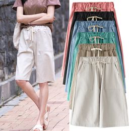 Women's Shorts Women Summer bermuda Shorts Cotton Wide-legged Leisure Trousers Large Size Loose Elastic Waist With Belt shorts 6XL 7XL 8XL 230420