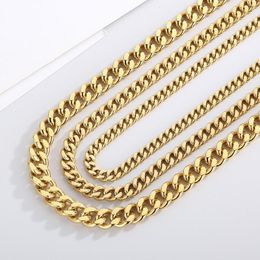 Chains 6/8/11mm Hip Hop Gold/Silver Colour Multi Size Curb Cuban Chain Necklace Bracelet Men Women Stainless Steel Gift