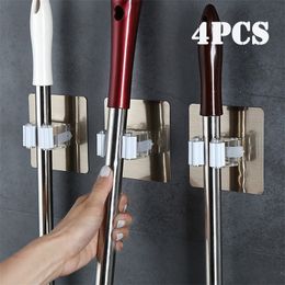 Kitchen Towel Hooks 2/4pcs Adhesive Multi-Purpose Wall Mounted Mop Organiser Holder RackBrush Broom Hanger Hook bathroom Strong 230419