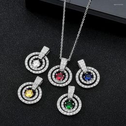 Pendant Necklaces 11.11 Jewelry White Gold Color Cute Simple For Women Fashion Round Design With CZ Stone Bijoux