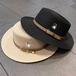 Wide Brim Hats Straw Flat Hat For Women Panama Summer Sunhat Sunscreens Pork Pie