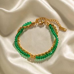 Link Bracelets Retro Romantic Classic Inlaid Emerald Zircon Bracelet Stainless Steel Plated 18K Gold Charm Jewelry Gifts