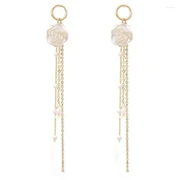 Dangle Earrings 1 Pair Creative Women Rose Pendant Dainty Fake Pearl Decor Chain Tassel Jewellery Accessories