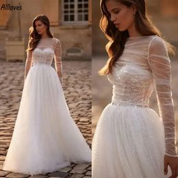 2 in 1 Shiny Sequined Tulle Wedding Dresses With Removable Cape Wraps Long Sleeves Romantic A Line Boho Bridal Gowns Floor Length Reception Robes For Bride CL2953