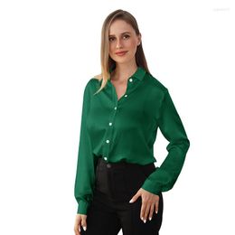 Women's Blouses Product Solid Color Lapel Long-sleeved Silk Shirt Women's 100 Mulberry Loose Slim Fit