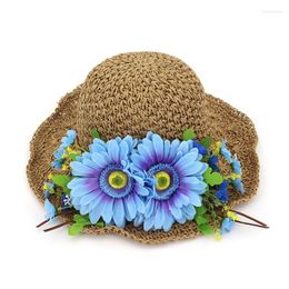 Wide Brim Hats Handmade Hook Weave Straw Sun Women Ladies Large Flower Sweet Beach Hat Cap Foldable Fisherman GH-688