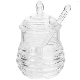 Storage Bottles Honey Jar Pot Glass Dispenser Jars Container Sugar Can Pourer Dipper Beehivecanister Condiment Syrup Bottle Transparent