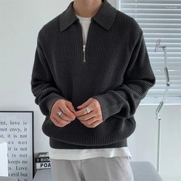 Men's Sweaters Lapel Half Zipper Sweater Solid Colour Pullover Autumn Winter Long Sleeve Knitted Korean Street Trend Loose Jumper