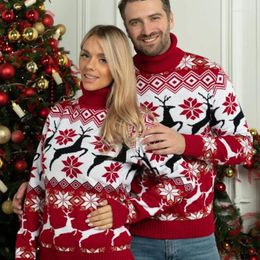 Women's Sweaters Christmas Couples Winter Xmas Jacquard Knitwear For Men And Women Year Warm Thick Jumpers Mom Dad Matching Outfits