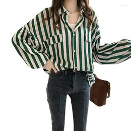 Women's Polos Women's Shirts Spring/summer 2023 Loose Large Size Tops Tee Vertical Striped Long-sleeved Blouse Thin Coat Clothing