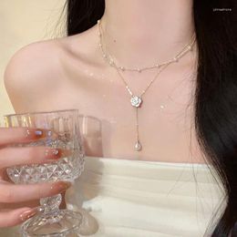 Chains Camellia Women Necklaces Artificial Pearl Jewelry Necklace Chain Pendant Ladies Lovers Gold Color European Alloy Naszyjnik